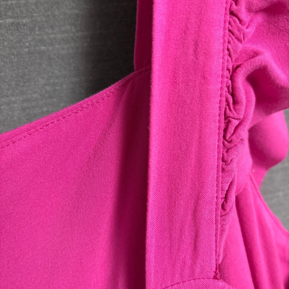 ELOQUII Dress 16 Pink Maxi Ruffle Keyhole Back Tiered Sleeveless Summer Resort - Picture 9 of 12